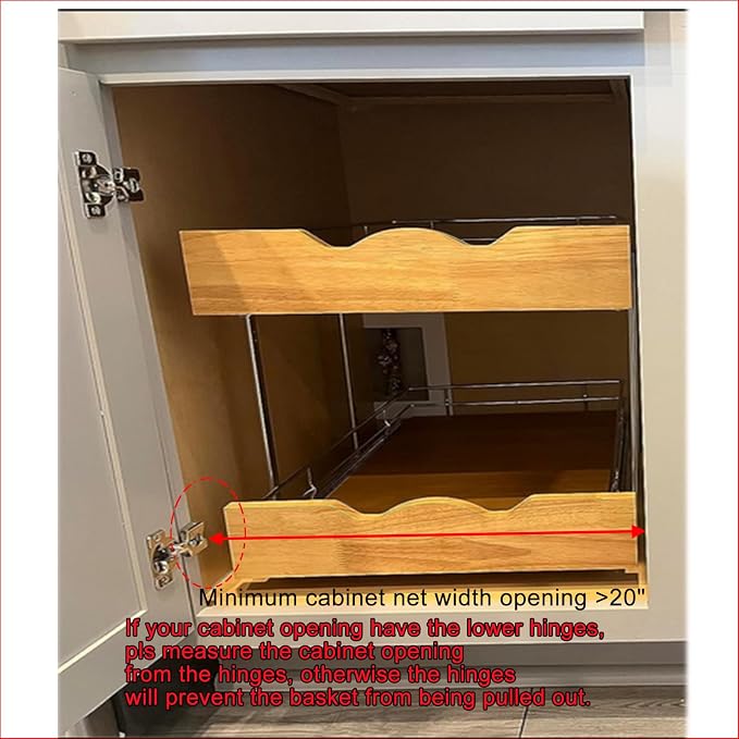 DINDON 2 Tier Pull Out Cabinet Organizer Slide Out Wood Shelf Double Tier - Image 3