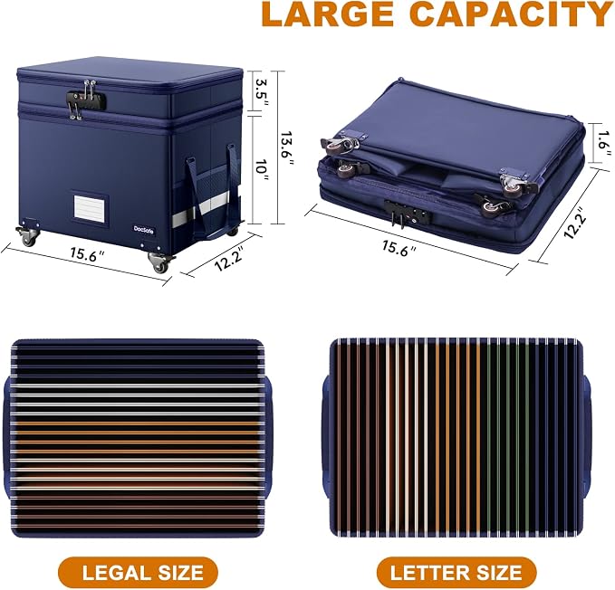 DocSafe File Box with Lock, 2-Layer Fireproof Document Box with Wheels - Image 6