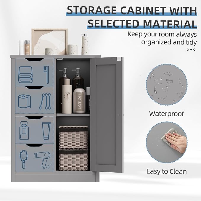 Shintenchi Bathroom Floor Storage Cabinet, Wooden Storage Organizer - Image 4