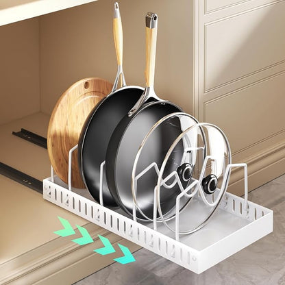 Pull Out Pots and Pans Organizer Under Cabinet, Sliding Lid Holder and Pan Rack by Lozovincablemanagementtray