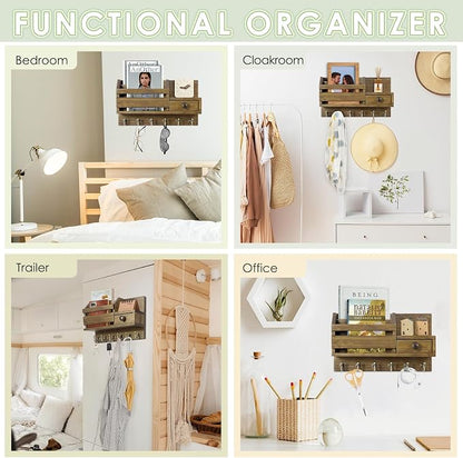 VIS'V Key Holder Wall Mount, Wooden Mail and Key Organizer, Small Shelf - Image 7