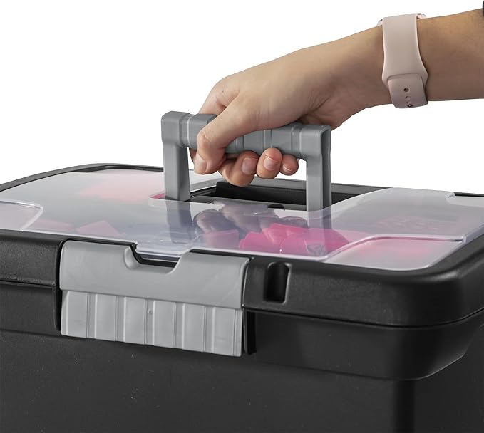 15" L x 10 7/8" W x 11 1/2" H Plastic Storage Bin Portable File Box, Stackable - Image 7