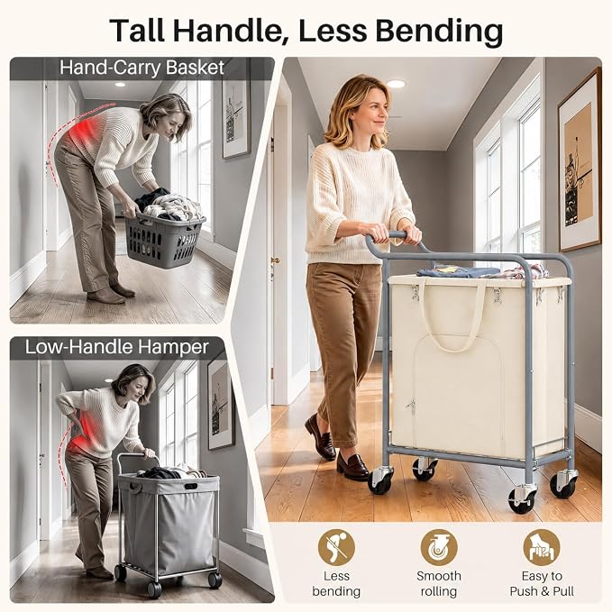 Laundry Basket with Wheels, Rolling Laundry Hamper with 38.4" Tall Handle - Image 4
