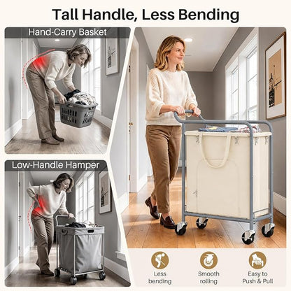 Laundry Basket with Wheels, Rolling Laundry Hamper with 38.4" Tall Handle - Image 4