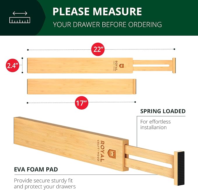 Bamboo Drawer Dividers Organizers, Adjustable Drawer Separator Splitters - Image 2