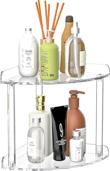 2 Tier Countertop Corner Organizer Shelf 7x7x8 Inch, Acrylic Bathroom Organizer by Sezanrpt