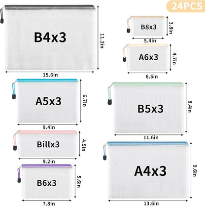 EOOUT 24pcs Mesh Zipper Pouch, Waterproof Zipper Bags, 8 Sizes Plastic Travel - Image 2