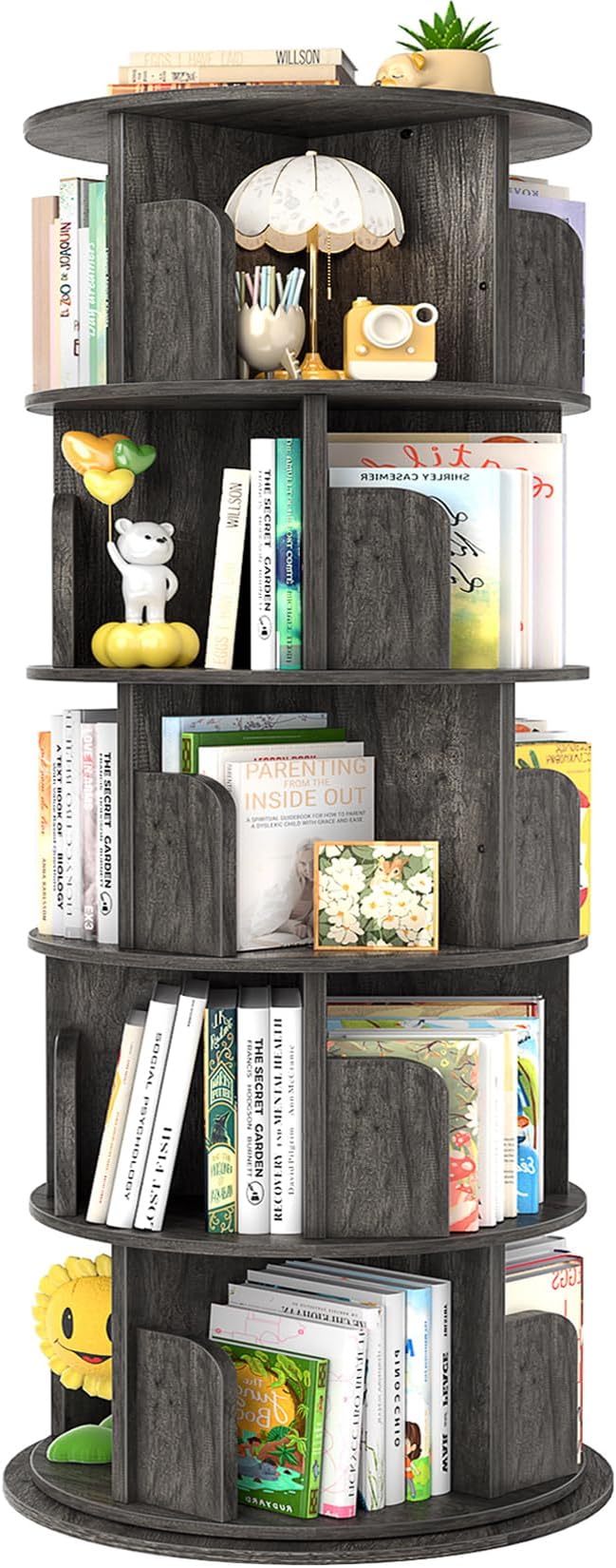 Aheaplus Rotating Bookshelf, 360 Display Wood Spinning Bookshelf Tower by Aheaplus