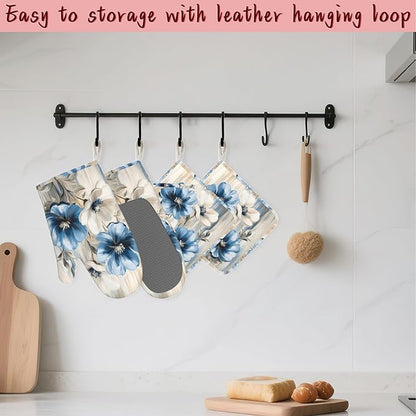 Flower Heat-Resistant Silicone Oven Mitts and Pot Holders, Flower on Marble Art - Image 5