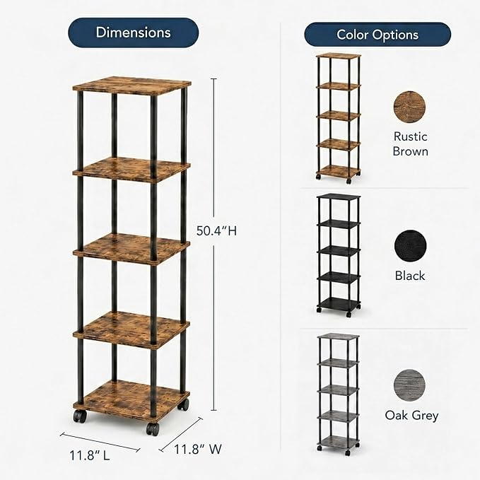 5-Tier 50.4" Tall Rustic Brown Bathroom Shelving Unit - Image 3