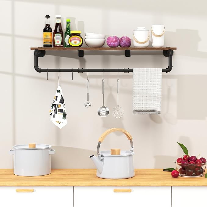 Industrial Pipe Clothes Rack, Wall Mounted Garment Rack, Heavy Duty Iron Shelf - Image 6