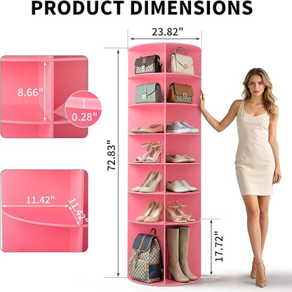 VINGLI Pink Rotating Shoe Rack Tower, 7 Tier 360°Shoe Storage - Image 2