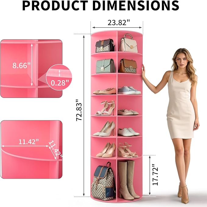 Karl home Pink 7 Tier 360° Rotating Shoe Rack Tower, Spinning Shoe Display | - Image 2