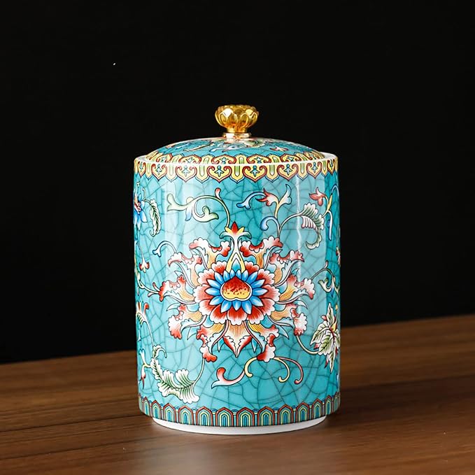 Enamel Ceramic Tea Caddy Tea Canister Tea Storage Container Tins Jar - Image 2
