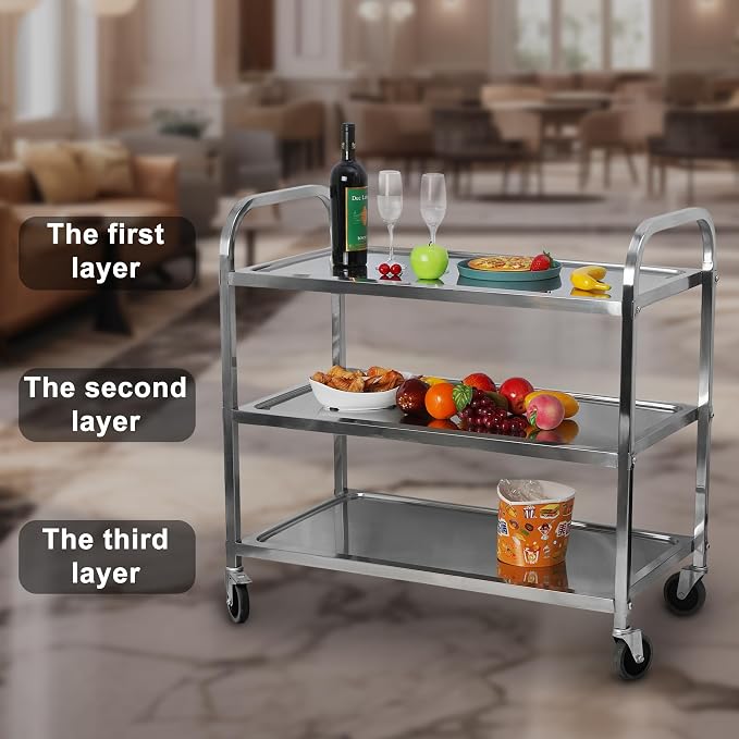 uyoyous 3 Tier Stainless Steel Utility Cart 37"x20"x37" Commercial Heavy Duty - Image 6