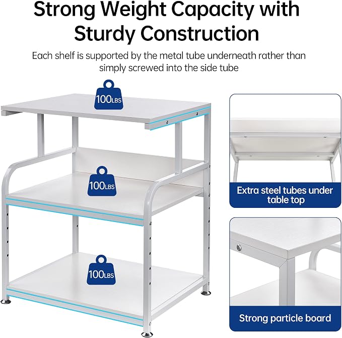 White Printer Stand, 23.6 x18.9 x 30 Inches Big Size Printer Table - Image 3
