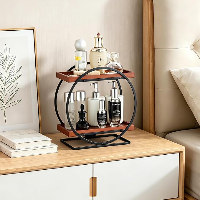 2-Tier Bathroom Counter Organizer, Wooden Perfume Organizer - Image 5