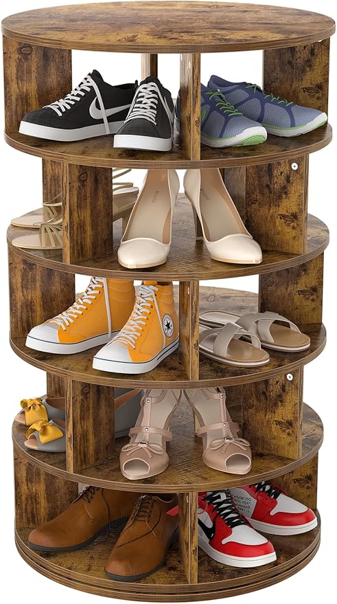 Aheaplus Rotating Shoe Rack, 5-Tier Wood Shoe Organizer by Aheaplus
