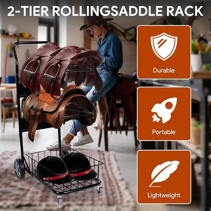 2 Tier Rolling Saddle Rack Cart - Image 5