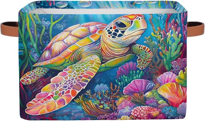 Pardick Colorful Sea Turtle Basket Storage Bins Large Fabric Toys Storage Cube by Pardick
