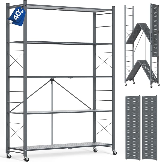 ALANNG 40" W Foldable 5-Tier Storage Shelves on Wheels Adjustable | Removable by ALANNG
