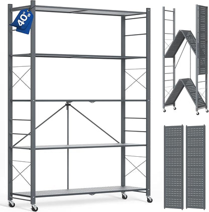 ALANNG 40" W Foldable 5-Tier Storage Shelves on Wheels Adjustable | Removable by ALANNG