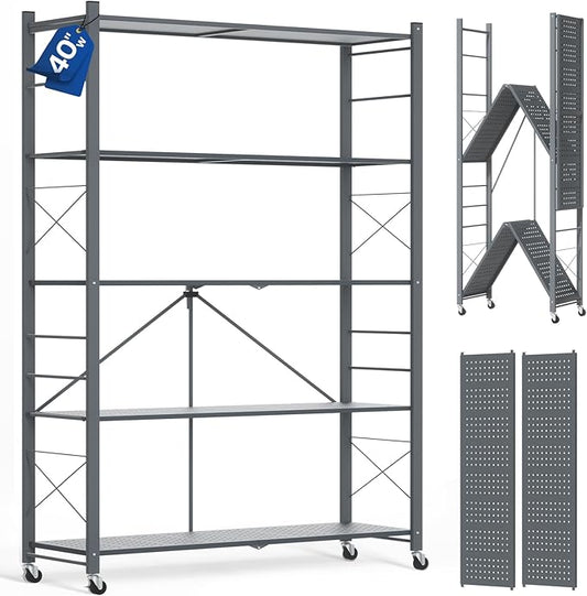 ALANNG 40" W Foldable 5-Tier Storage Shelves on Wheels Adjustable | Removable by ALANNG
