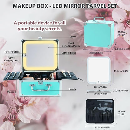 Makeup Organizer Box with Detachable Lighted Mirror, Travel Train Cosmetic Case - Image 3