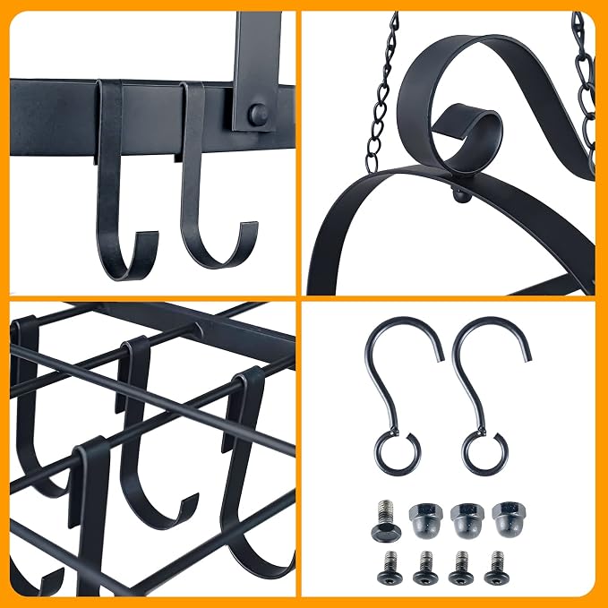 33" Pots and Pans Hanging Rack, Heavy-duty Metal Pan Rack Hanger Organizer - Image 7