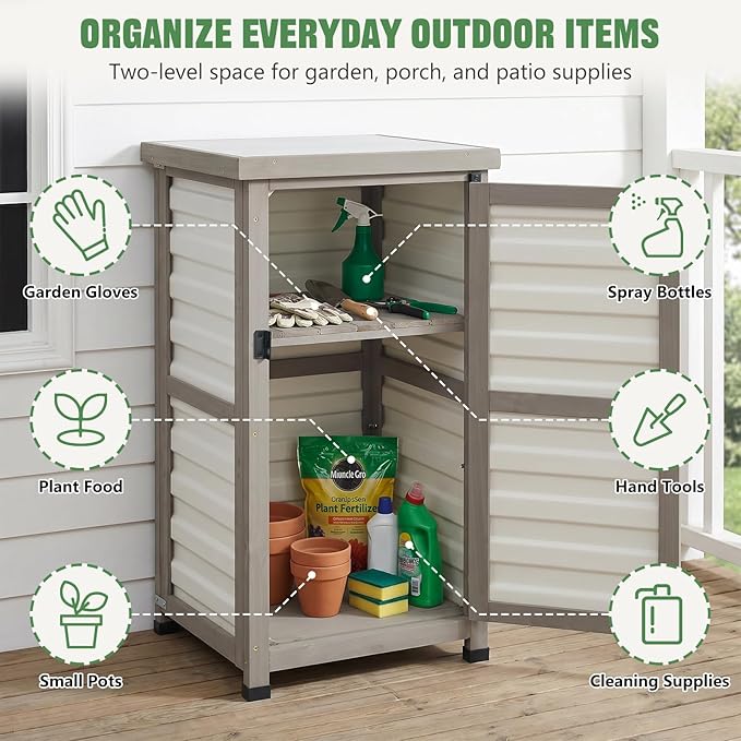 Ketive Outdoor Storage Cabinet, 33.5" H Compact Patio Storage Cabinet - Image 4