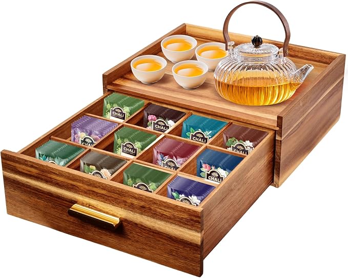 NANXITU Acacia Wood Tea Holder Organizer, Tea Box Organizer Storage Box by Unknown