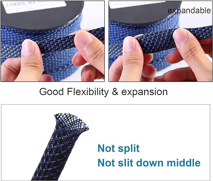 100ft - 3/8 inch PET Expandable Braided Sleeving – BlackBlue – Alex Tech - Image 5
