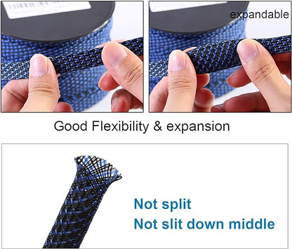 100ft - 1/4 inch PET Expandable Braided Sleeving – BlackBlue – Alex Tech - Image 5