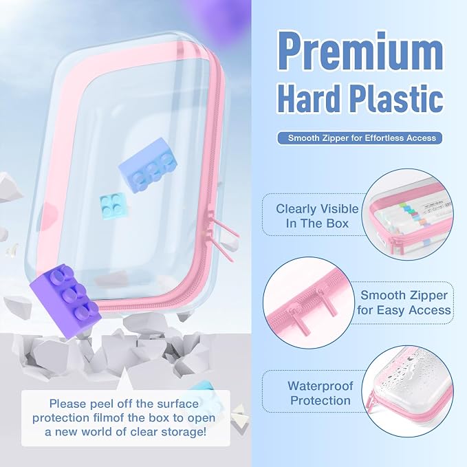 2Pcs Clear Zipper Hard Pouches Hard Shell Zipper Case, BIiss Plastic Bins - Image 3