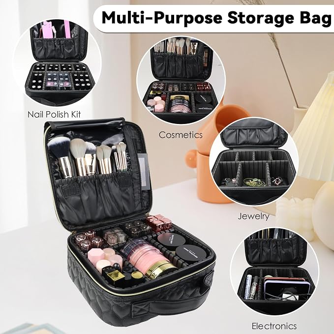 Travel Makeup Bag Makeup Cosmetic Train Case Organizer Portable Storage Bag - Image 5