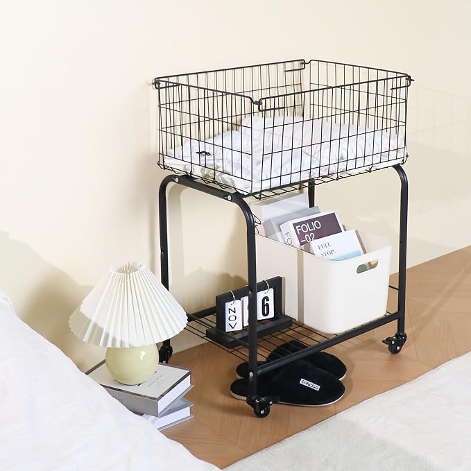 Rolling Laundry Basket with Wheels, Foldable Hamper with Industrial Wheels & - Image 2