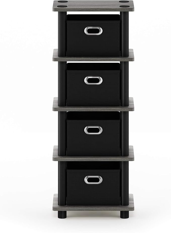 FURINNO Turn-N-Tube LACi 4-Bins System Rack, French Oak Grey/Black - Image 4