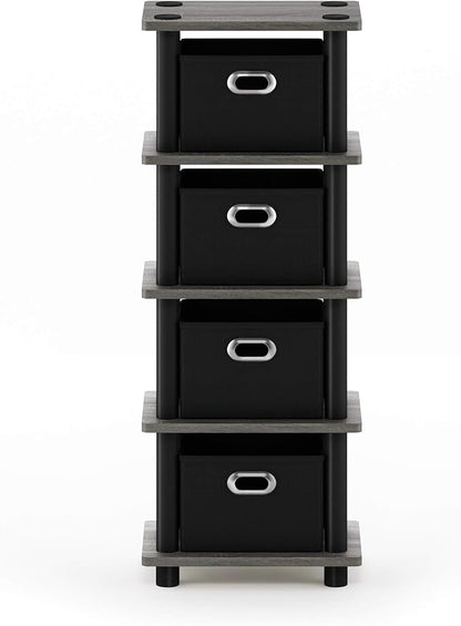 FURINNO Turn-N-Tube LACi 4-Bins System Rack, French Oak Grey/Black - Image 4