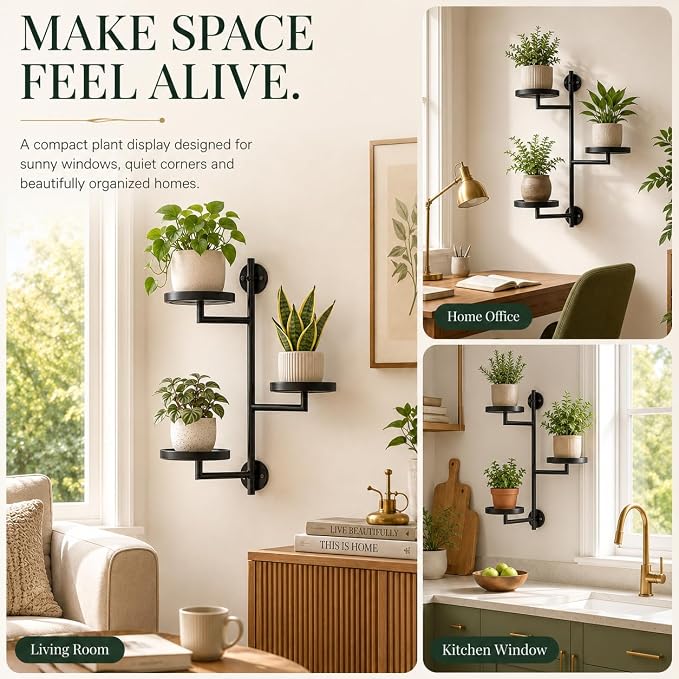 Rotating Window Wall Plant Shelves Stand Holder, 3 Tiered Metal Floating Plant - Image 9