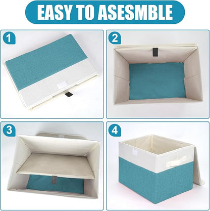 Large 22 Quart Linen Fabric Foldable Storage Bin Cube Organizer Basket - Image 3
