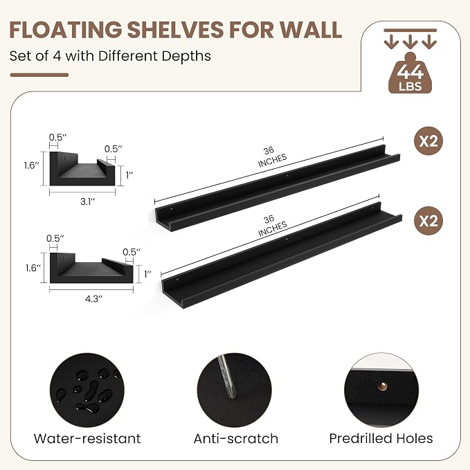 Fun Memories Picture Ledge Shelf, 36 Inch Picture Shelves - Image 3