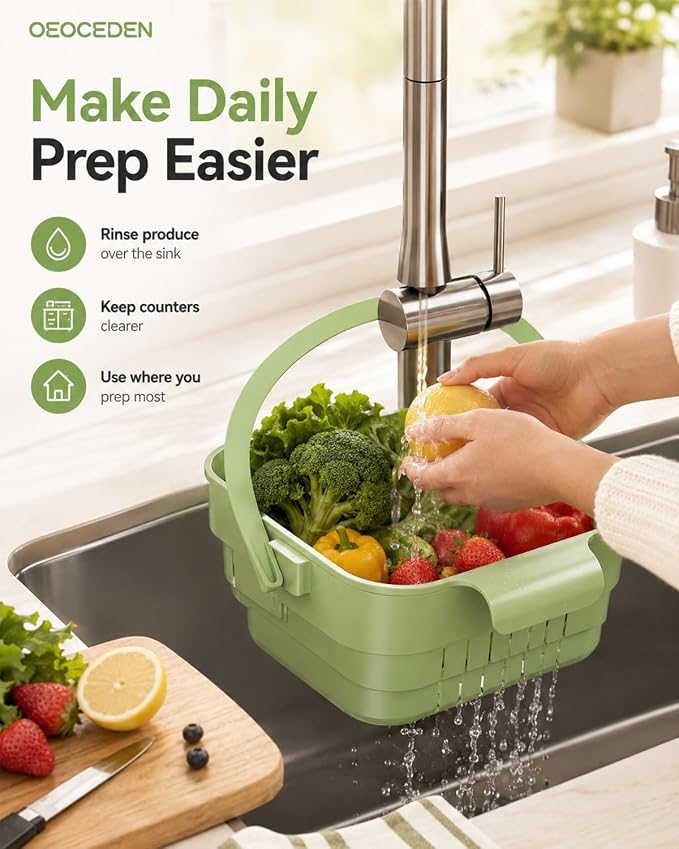 2-in-1 Foldable Sink Colander Hanging Kitchen Drain Basket Collapsible Faucet - Image 3
