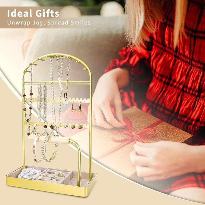 Multi-Functional Jewelry Holder Organizer Necklace Display Stand Velvet Lined - Image 7