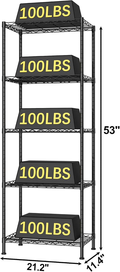 HOMEFORT 5-Shelving Unit, Adjustable Wire Shelving, Metal Wire Shelf Rack - Image 3