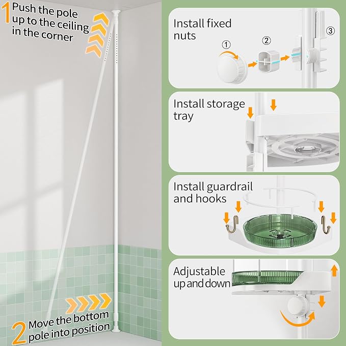 AKINBAS 360° Rotating Shower Caddy Tension Pole - Image 3