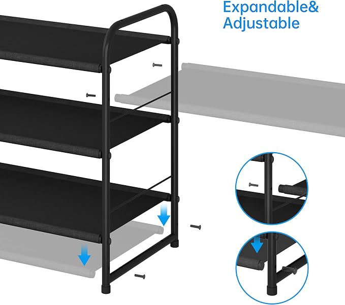 Simple Trending 3 Tier Stackable Shoe Rack, Expandable Adjustable Fabric Shoe - Image 5
