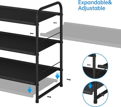 Simple Trending 3 Tier Stackable Shoe Rack, Expandable Adjustable Fabric Shoe - Image 5