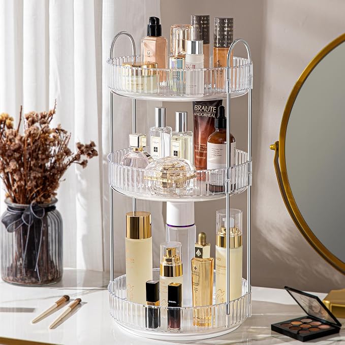 360° Rotating Makeup Organizer for Vanity, Spinning Cosmetics Organizer Holder by ALUYUYO