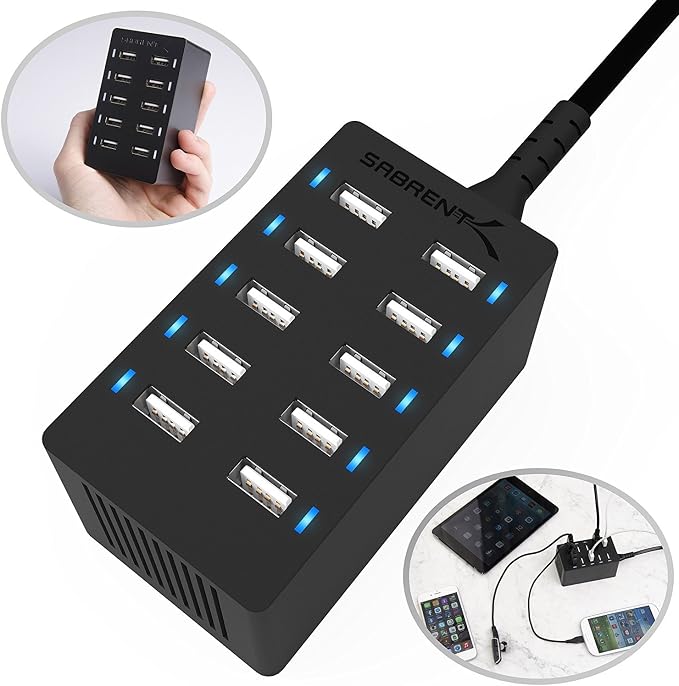 SABRENT 60W 10-Port USB Charging Station, Auto-Detect | 12A family-sized - Image 2