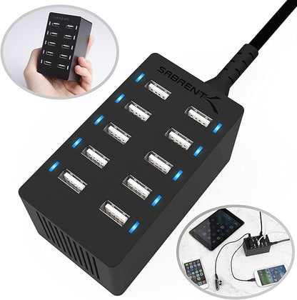 SABRENT 60W 10-Port USB Charging Station, Auto-Detect | 12A family-sized - Image 2